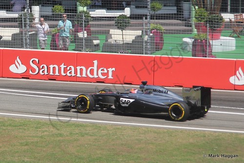 Jenson Button in his McLaren during Free Practice 2 at the 2014 German Grand Prix