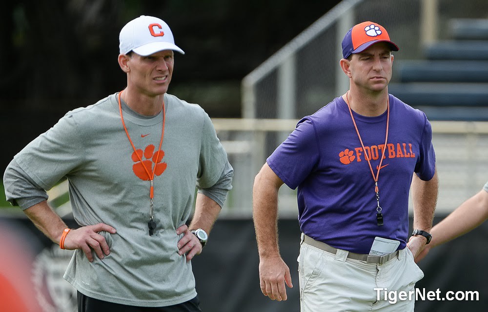 Clemson Football Photo of Bowl Game and Brent Venables and Dabo Swinney and practice