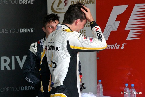 Mitch Evans and Jolyon Palmer after the first GP2 race at the 2014 German Grand Prix