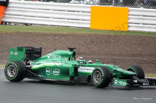 Kamui Kobayashi in his Caterham during Free Practice 3 at the 2014 British Grand Prix