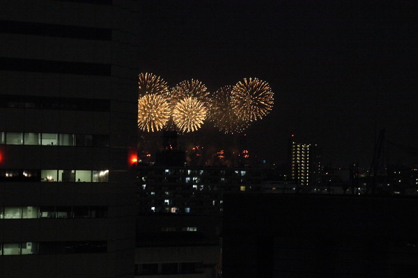 今日は江戸川の花火が遠くに見えていました...