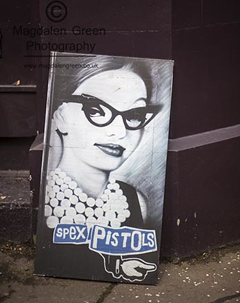Spex Pistols sign  at the World's Smallest Street Market  West Port Dundee - July 2014