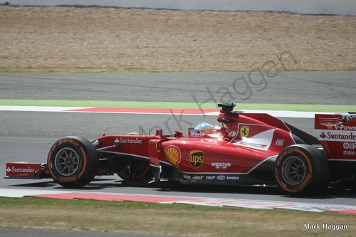 Fernando Alonso in his Ferrari during Free Practice 2 at the 2014 British Grand Prix