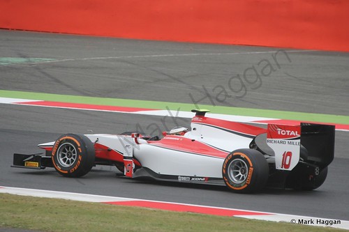 Stoffel Vandoorne in the ART Grand Prix car in the second GP2 race at the 2014 British Grand Prix