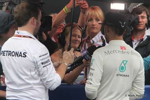 Lewis Hamilton interviewed after the 2014 German Grand Prix