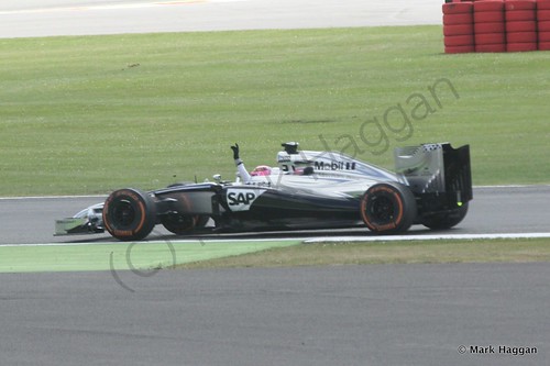 Jenson Button celebrates after the 2014 British Grand Prix