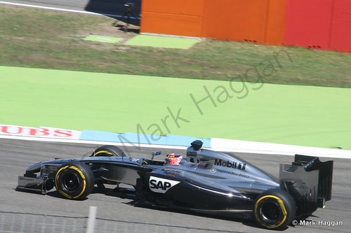 Jenson Button in his McLaren in Free Practice 2 at the 2014 German Grand Prix