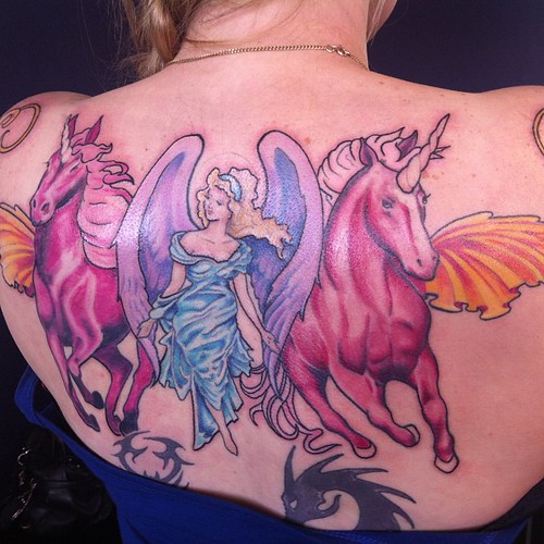 unicorn and color ink angel tattoo ideas on girl upperback #127 - a photo  on Flickriver