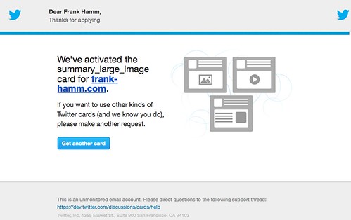 Twitter Card Approval Email