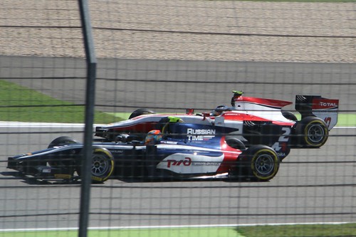 Artem Markelov and Stoffel Vandoorne in GP2 qualifying at the 2014 German Grand Prix