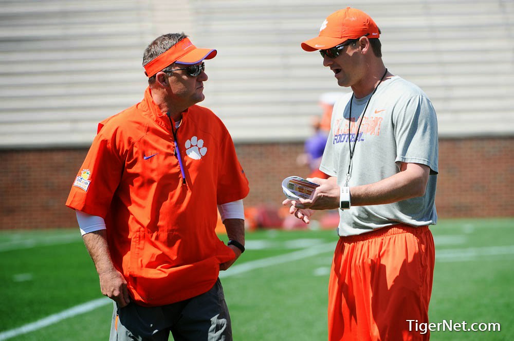 Clemson Football Photo of Chad Morris and Jeff Scott and practice
