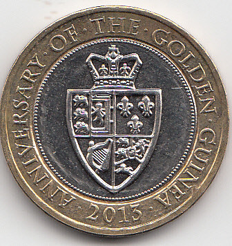 Anniversary of gold Guinea 2 pound coin reverse