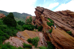 People standing atop huge red sandstone formation above stream • <a style="font-size:0.8em;" href="http://www.flickr.com/photos/34843984@N07/15544466955/" target="_blank">View on Flickr</a>
