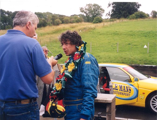 Tony Soper was a regular Alfa racer between 1996 and 2006 with an Alfasud Sprint, 164 and GTV. Here he is after a rare win with the GTV at Cadwell Park.