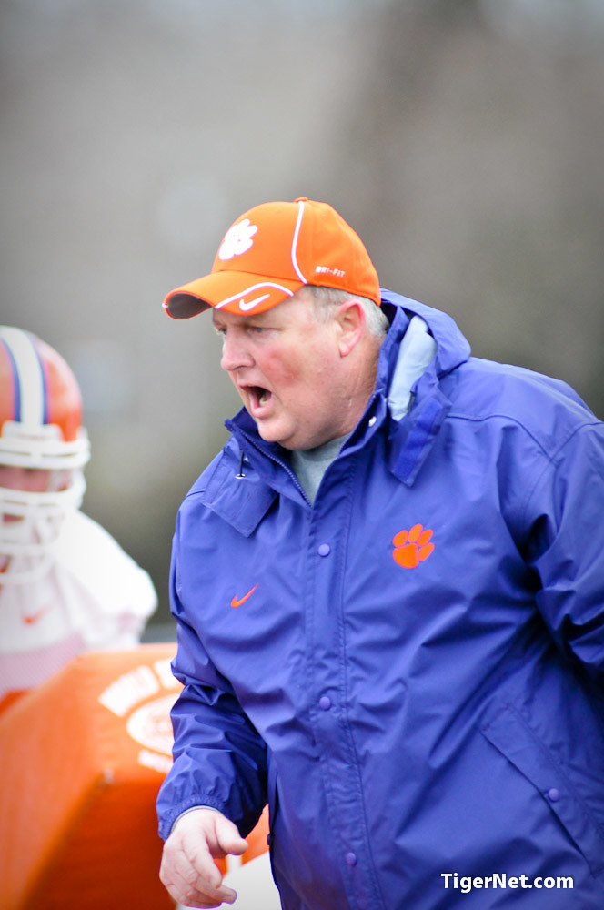 Clemson Football Photo of practice and Robbie Caldwell