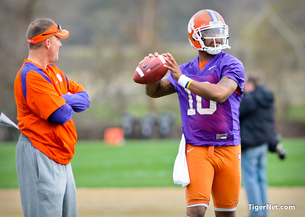 Clemson Football Photo of Chad Morris and practice and Tajh Boyd