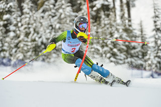 April 16th, 2017 - Heming Sola of Canada takes first place in the U14 McKenzie Investments Whistler Cup Mens Slalom - Photo By Scott Brammer - coastphoto.com