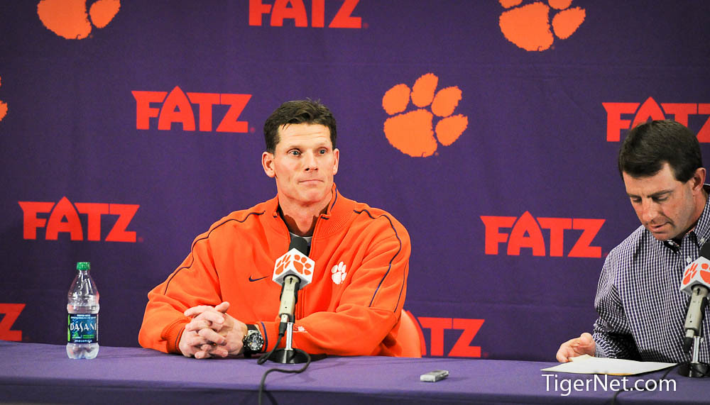Clemson Football Photo of Brent Venables and Dabo Swinney and newcoach and pressconference