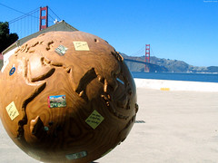Wooden carving of the Earth near Golden Gate • <a style="font-size:0.8em;" href="http://www.flickr.com/photos/34843984@N07/14925670554/" target="_blank">View on Flickr</a>