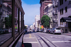 Riding San Francisco Cable Car looking back • <a style="font-size:0.8em;" href="http://www.flickr.com/photos/34843984@N07/14926356283/" target="_blank">View on Flickr</a>